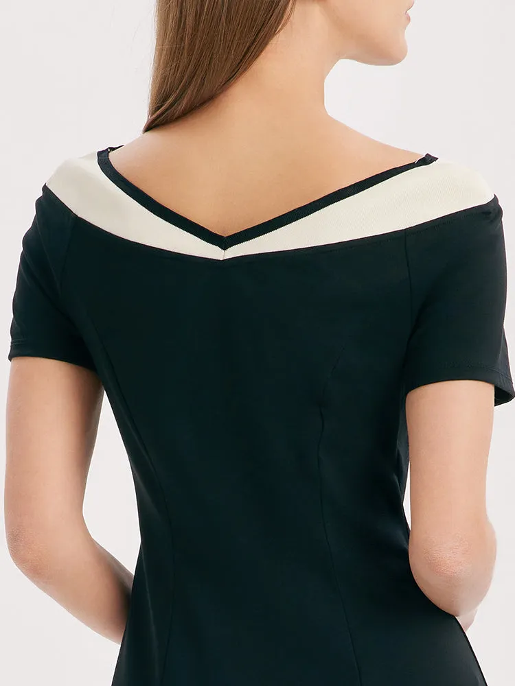 V-Neck Slim Patchwork Mini Dress sold by Goelia product image thumbnail 2