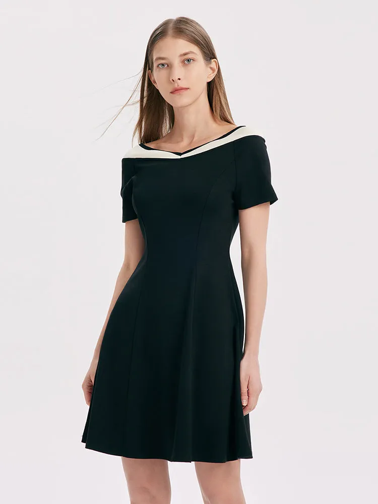 V-Neck Slim Patchwork Mini Dress sold by Goelia