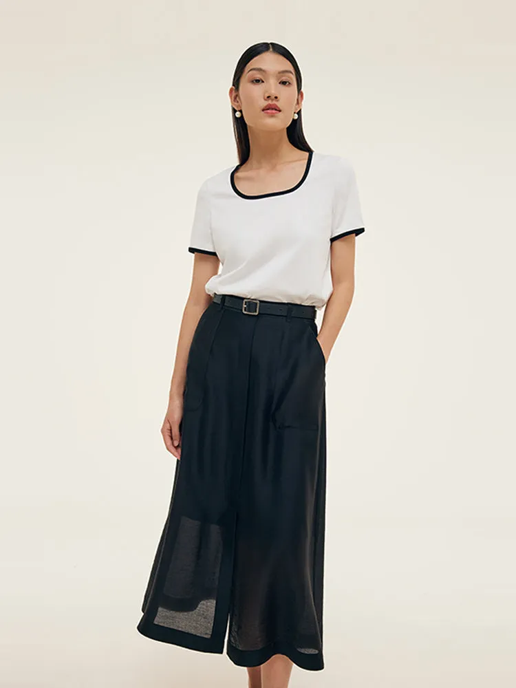 Contrast Trim Knit Top And Skirt Two-Piece Set With Belt sold by Goelia product image thumbnail 4