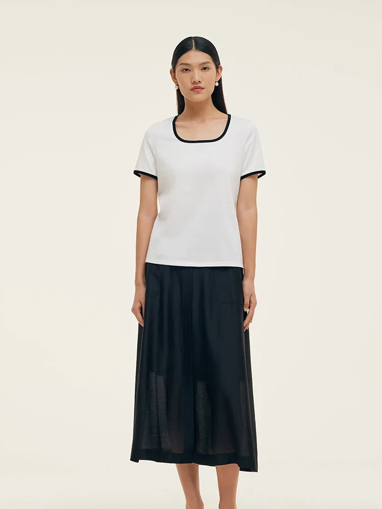 Contrast Trim Knit Top And Skirt Two-Piece Set With Belt sold by Goelia product image thumbnail 2