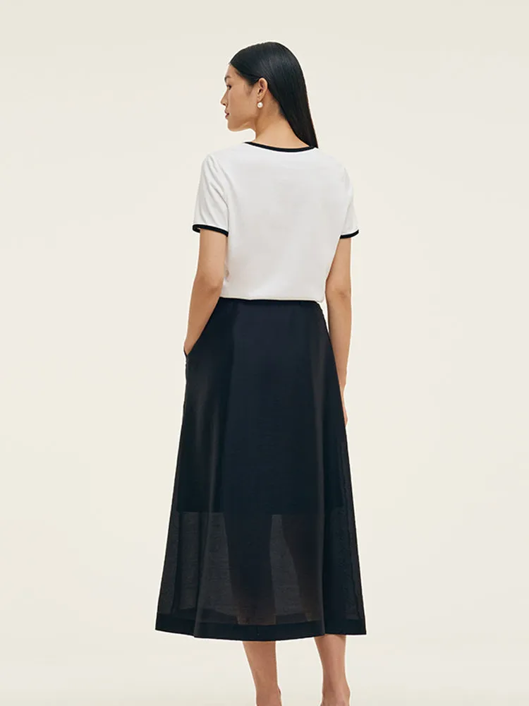 Contrast Trim Knit Top And Skirt Two-Piece Set With Belt sold by Goelia product image thumbnail 3