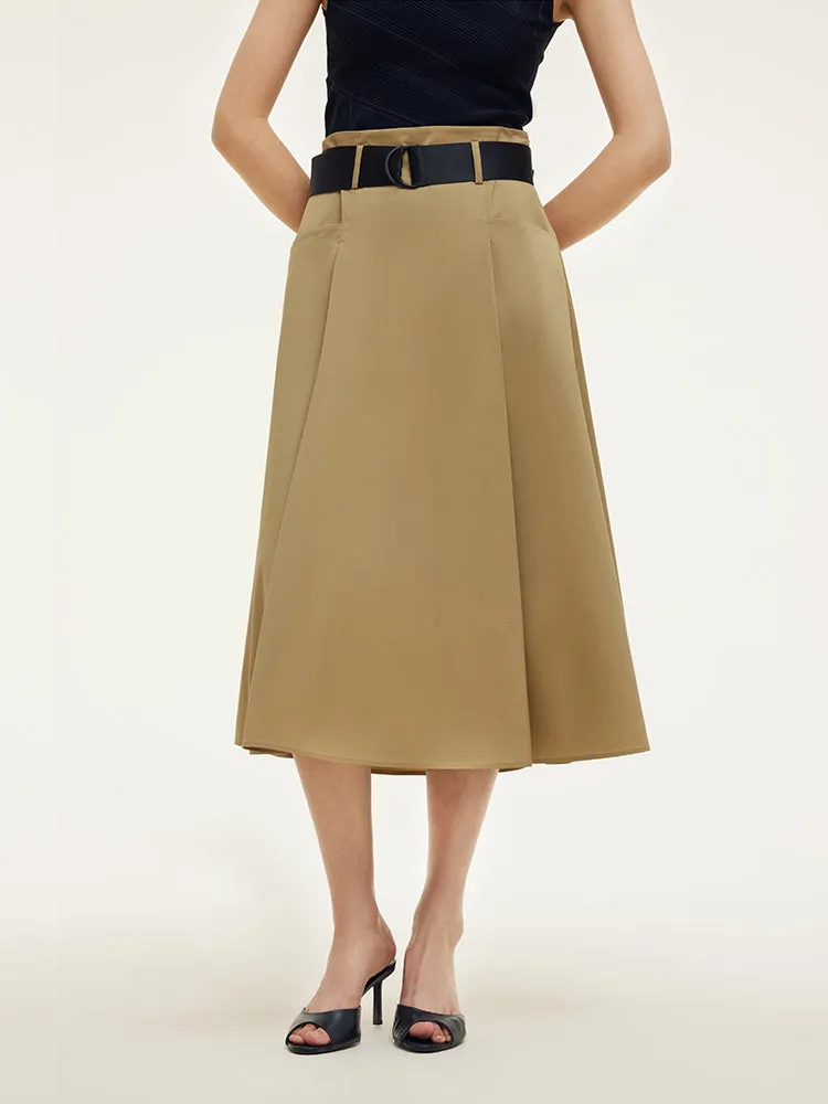 A-Line Women Pleated Midi Skirt With Belt sold by Goelia