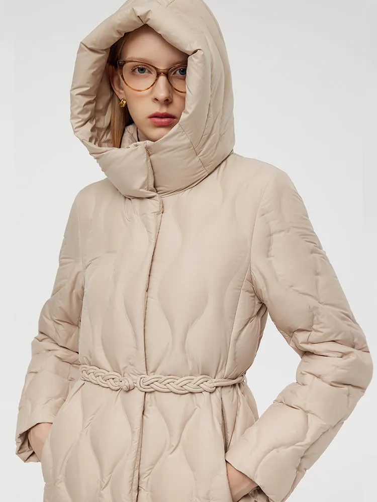 Gathered Waist Long Goose Down Coat With Belt sold by Goelia product image thumbnail 3