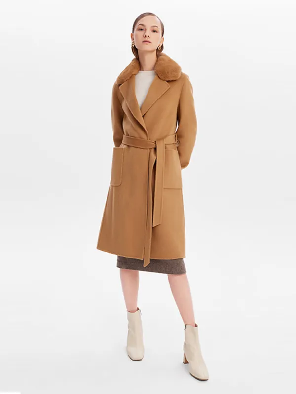 Removable Mink Fur Collar Cashmere Coat sold by Goelia