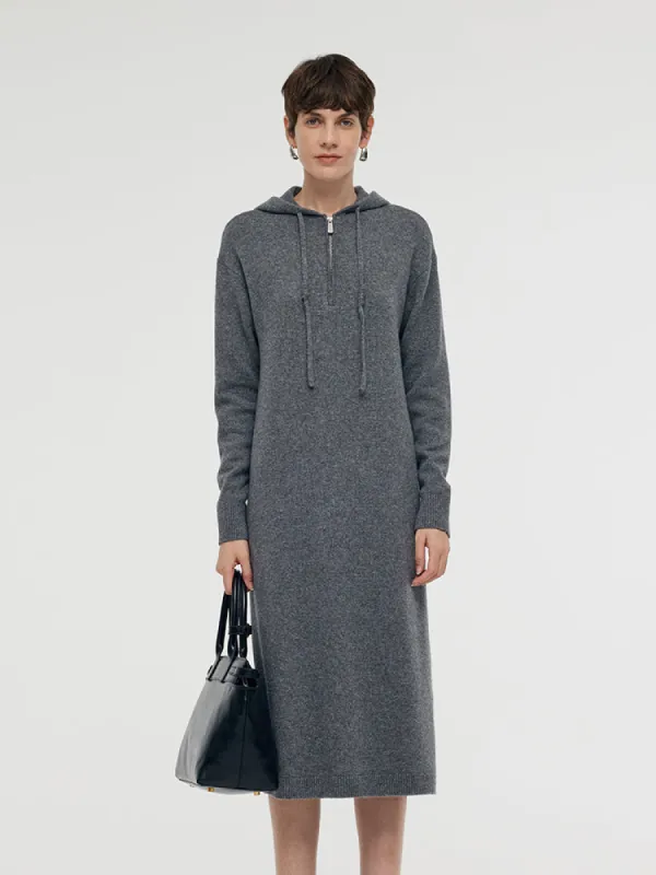 Wool Blend Women Hooded Midi Dress sold by Goelia