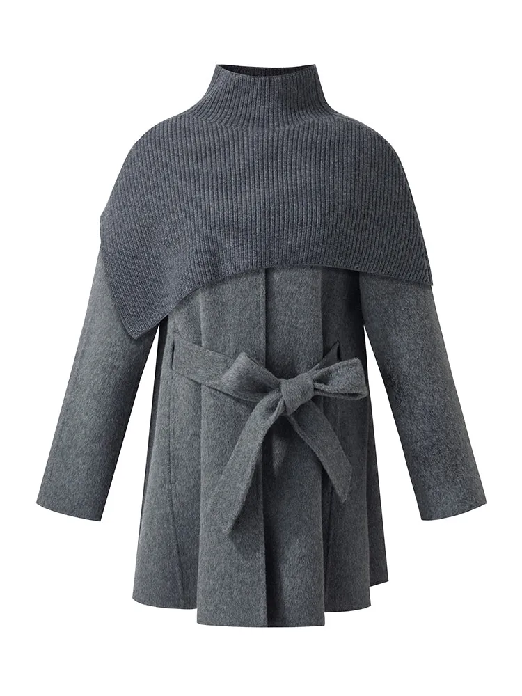 Alpaca Wool Double-Faced Women Wrap Coat With Knit Shawl sold by Goelia product image thumbnail 2