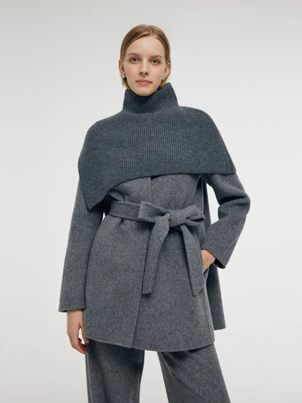 Alpaca Wool Double-Faced Women Wrap Coat With Knit Shawl sold by Goelia