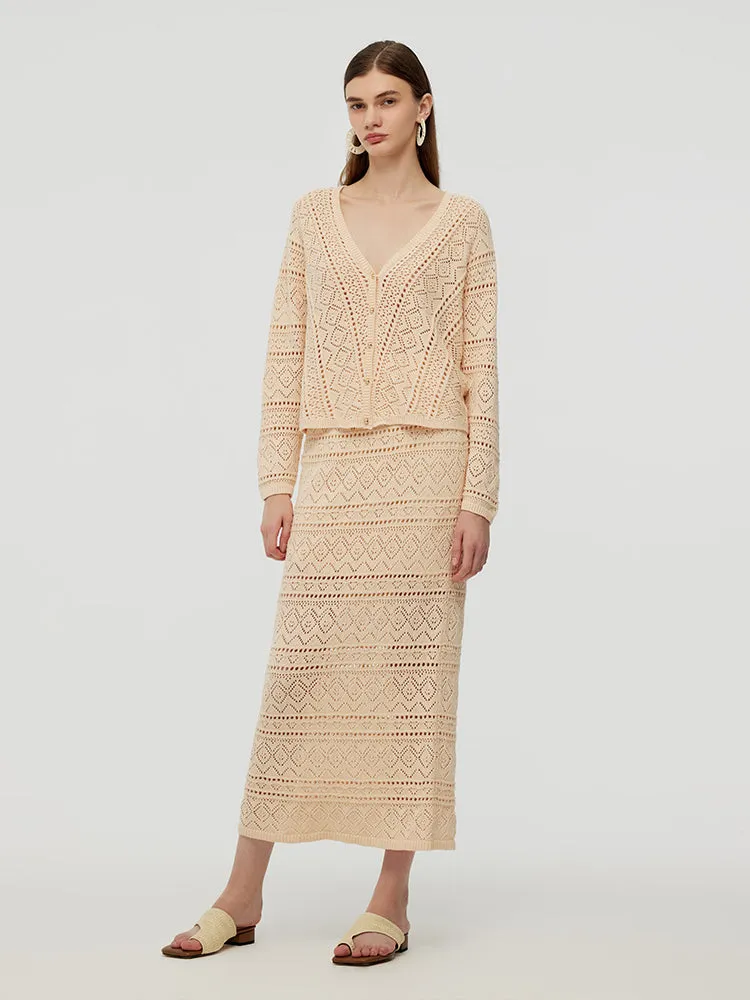 100% Cotton Openwork Cardigan And Skirt Two-Piece Set sold by Goelia product image thumbnail 2