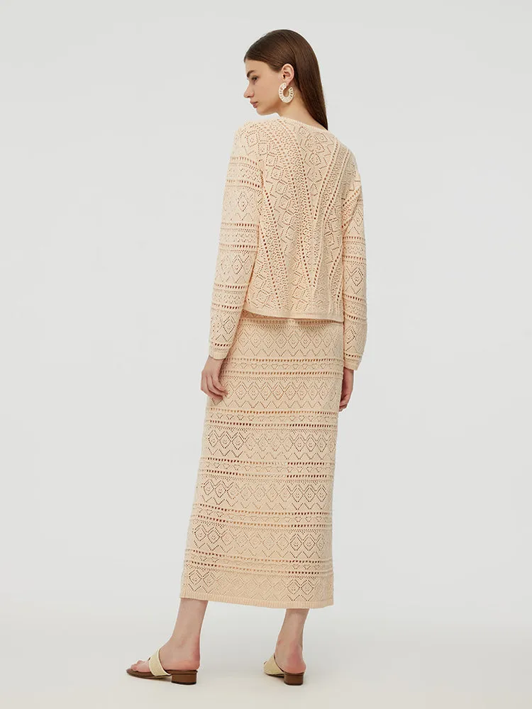 100% Cotton Openwork Cardigan And Skirt Two-Piece Set sold by Goelia product image thumbnail 3