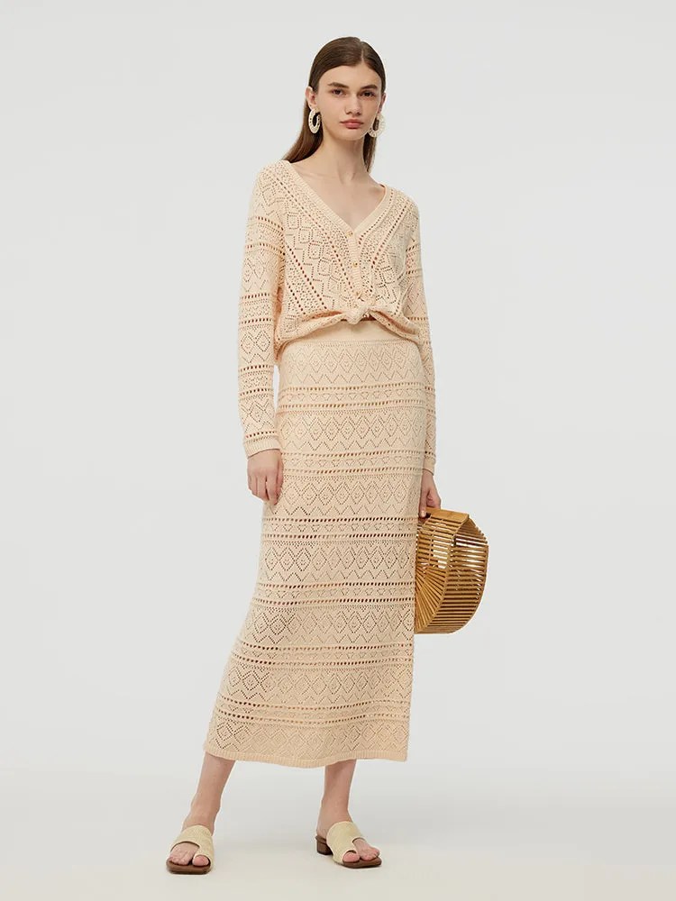 100% Cotton Openwork Cardigan And Skirt Two-Piece Set sold by Goelia