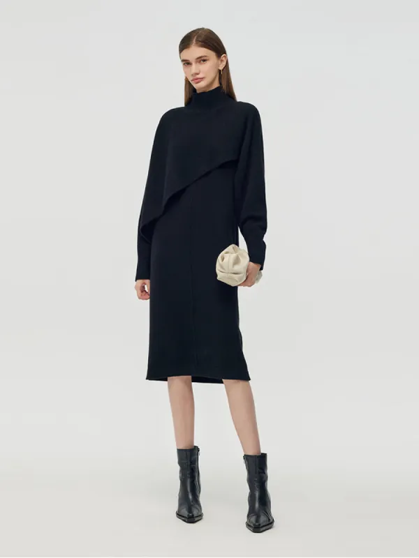 100% Wool Turtleneck Cloak And Dress Two-Piece Set sold by Goelia