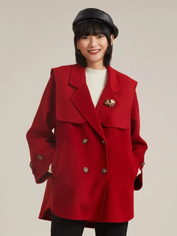 Tencel Woolen Double-Faced Coat With Detachable Shawl And Brooch sold by Goelia product image thumbnail 3