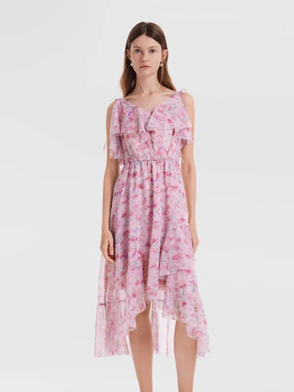 Pink Spaghetti Strap Floral Dress sold by Goelia