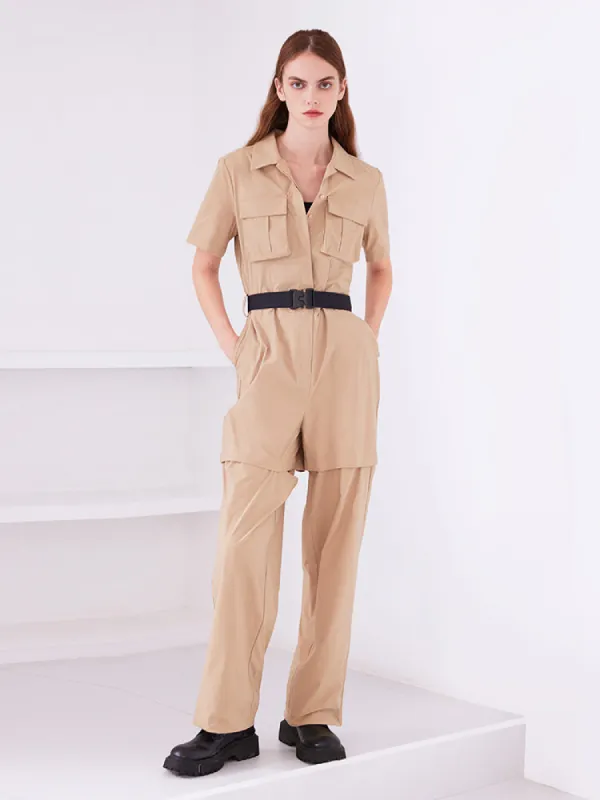 Khaki Detachable Stretchy Women Jumpsuit sold by Goelia