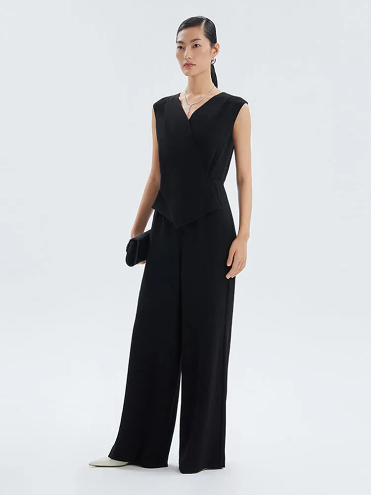 Acetate V-Neck Wide-Leg Women Jumpsuit sold by Goelia