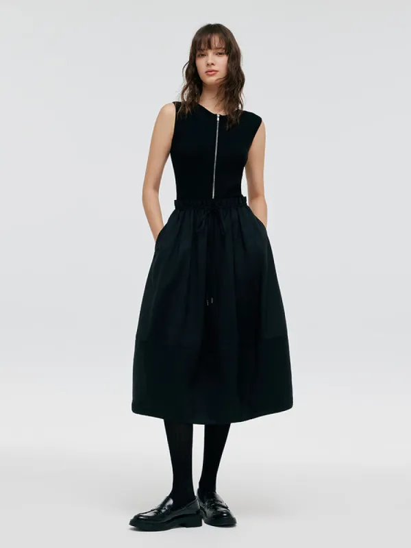 Tencel Patchwork Women Midi Vest Dress sold by Goelia