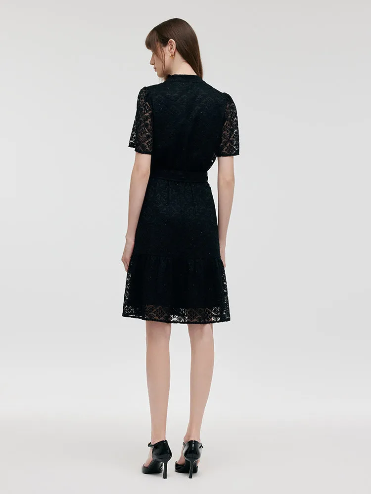 Lace Gathered Waist Women Mini Dress With Belt sold by Goelia product image thumbnail 4
