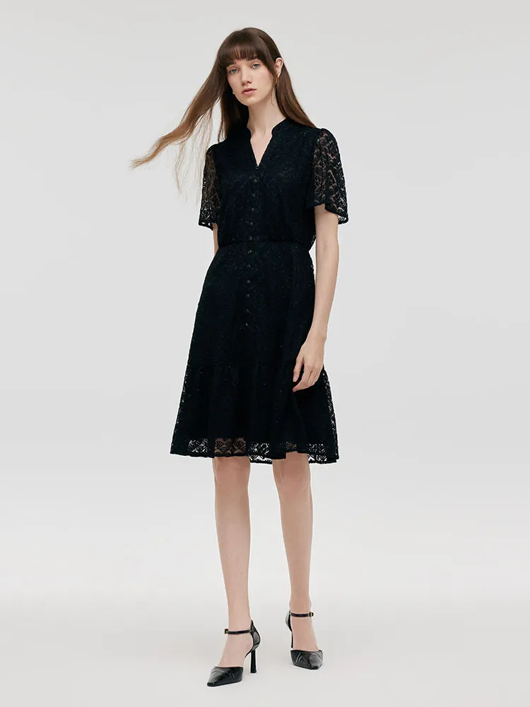 Lace Gathered Waist Women Mini Dress With Belt sold by Goelia product image thumbnail 5