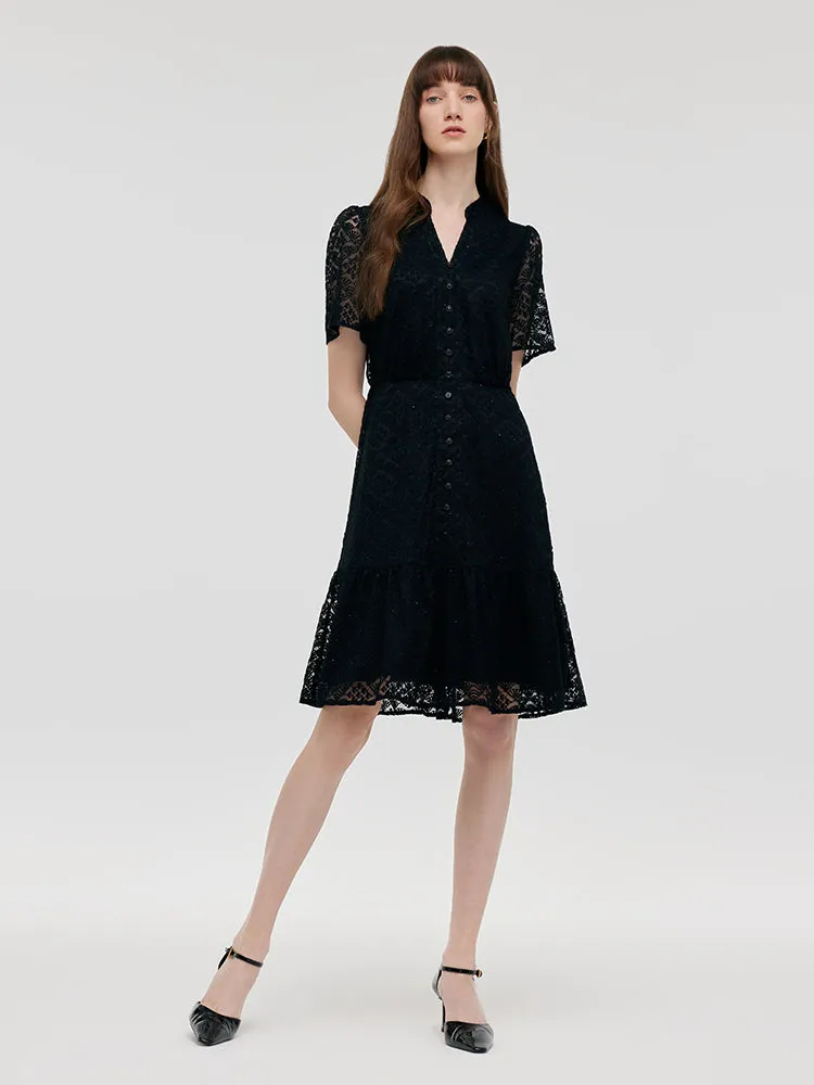Lace Gathered Waist Women Mini Dress With Belt sold by Goelia product image thumbnail 3