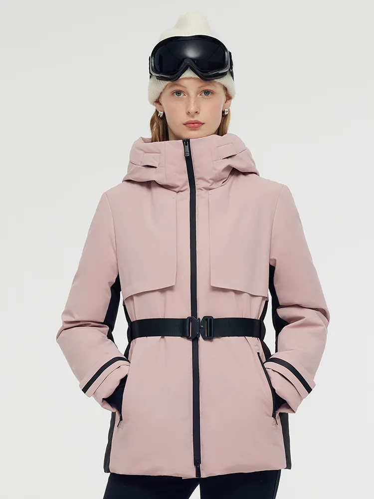 Hooded Goose Down Ski Jacket With Belt sold by Goelia