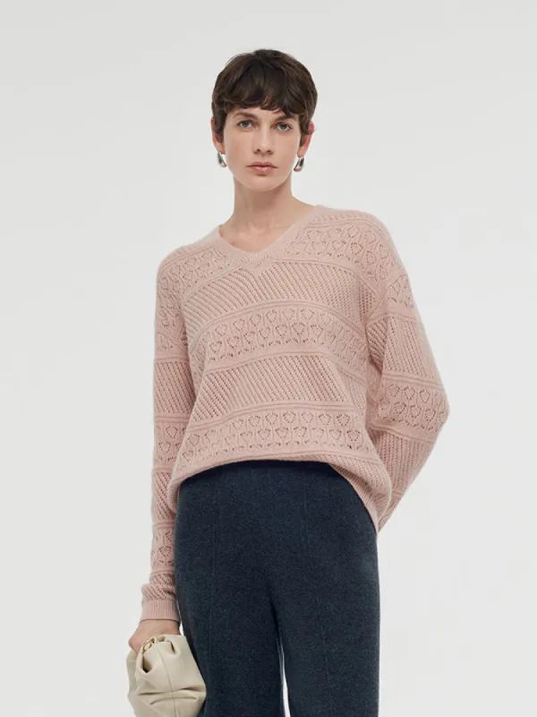 Cashmere Blend Openwork Women Sweater sold by Goelia