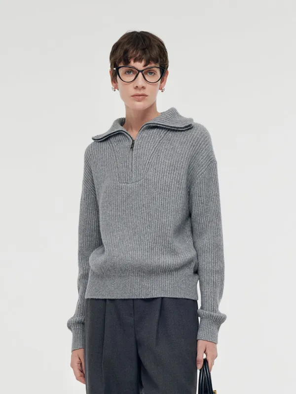 Cashmere Blend Half-Zip Women Knit Jumper sold by Goelia