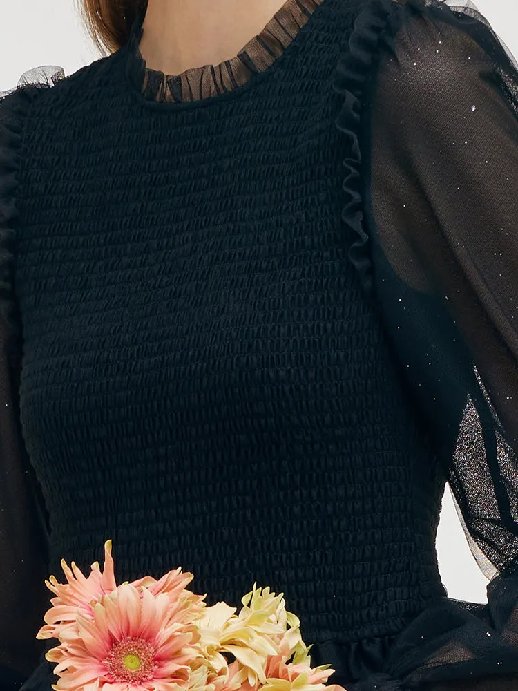 Ruffle Collar Tulle Women Midi Dress sold by Goelia product image thumbnail 2