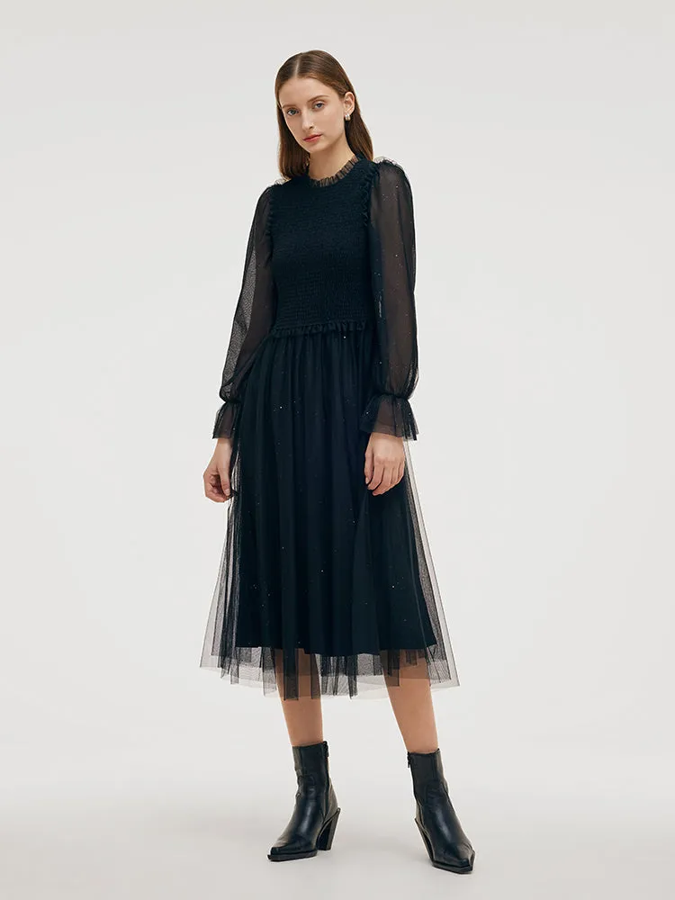 Ruffle Collar Tulle Women Midi Dress sold by Goelia