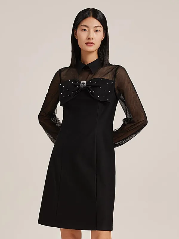 Black See-Through Bow Tie Mini Dress made by Goelia