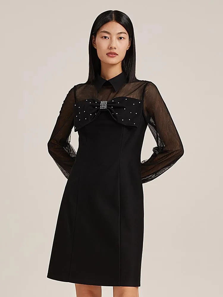 Black See-Through Bow Tie Mini Dress sold by Goelia