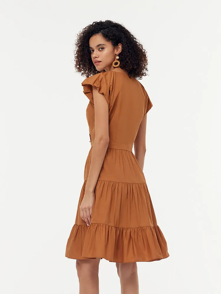 100% Cotton Ruffle Sleeve Gathered Waist Women Mini Dress sold by Goelia product image thumbnail 4