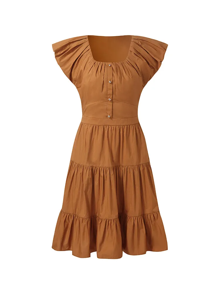 100% Cotton Ruffle Sleeve Gathered Waist Women Mini Dress sold by Goelia product image thumbnail 5