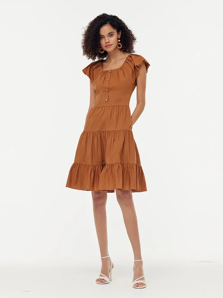 100% Cotton Ruffle Sleeve Gathered Waist Women Mini Dress sold by Goelia product image thumbnail 3