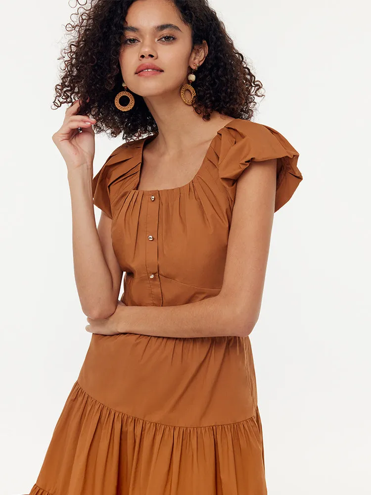 100% Cotton Ruffle Sleeve Gathered Waist Women Mini Dress sold by Goelia product image thumbnail 2