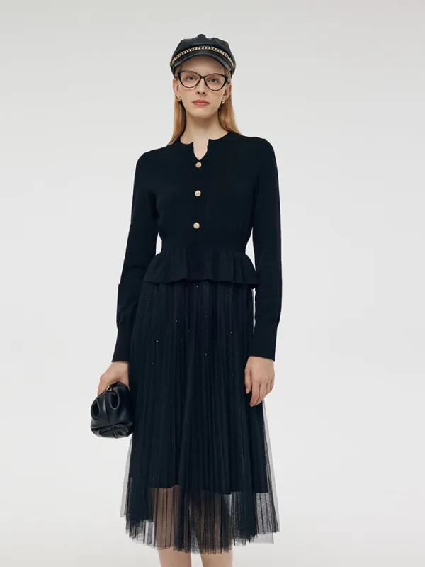 Tencel Wool Blend Patchwork Women Midi Dress sold by Goelia