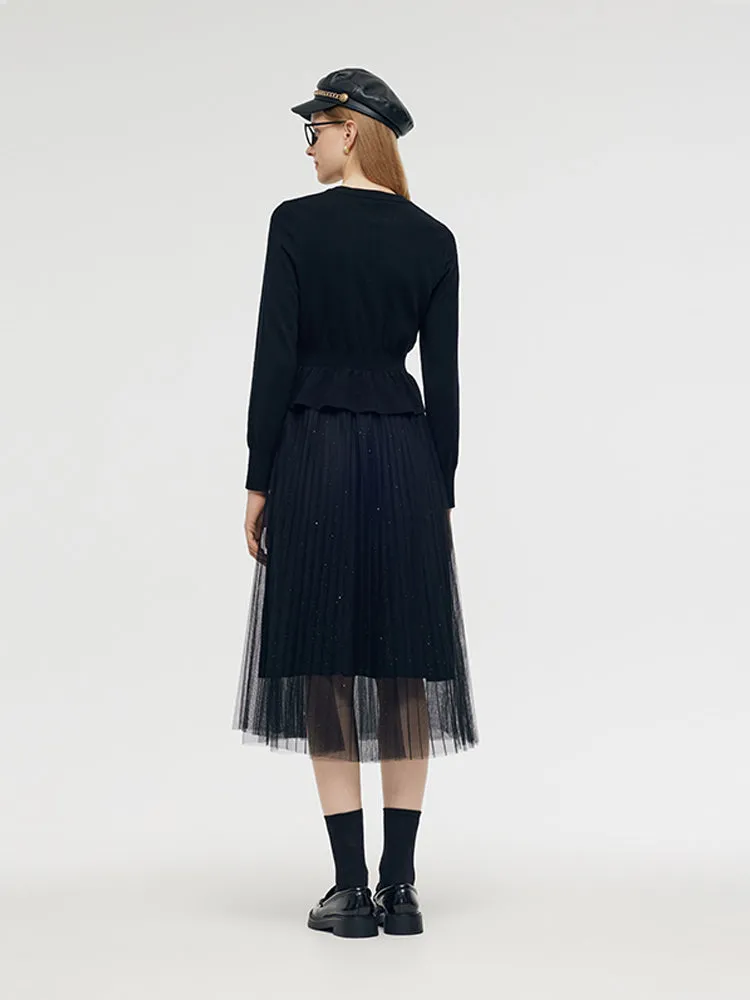 Tencel Wool Blend Patchwork Women Midi Dress sold by Goelia product image thumbnail 4