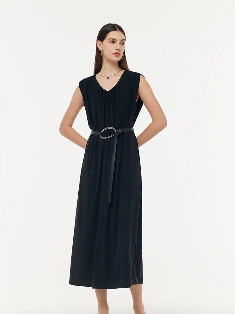 Tencel Knit Women Sleeveless Midi Dress With Leather Belt sold by Goelia