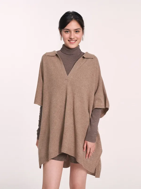 100% Cashmere Polo Collar Poncho Sweater sold by Goelia