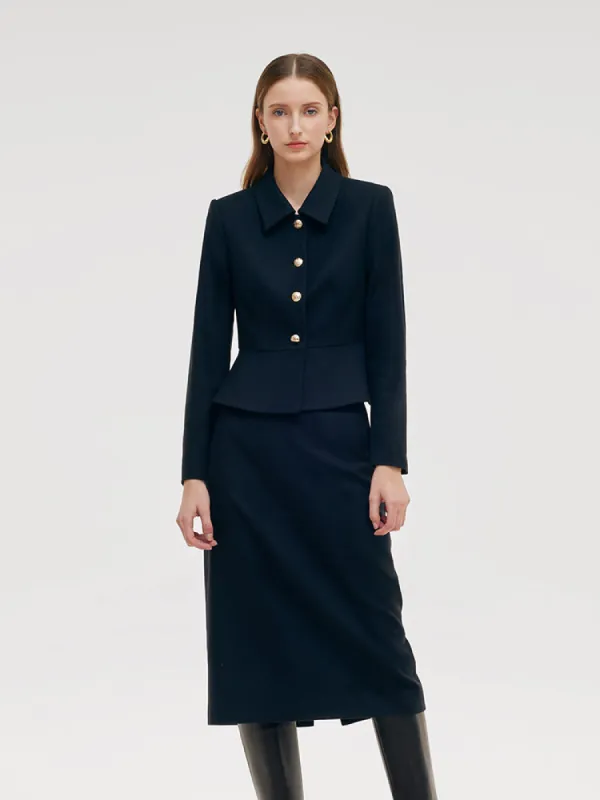 Cashmere Wool Blend Jacket And Midi Skirt Two-Piece Set sold by Goelia