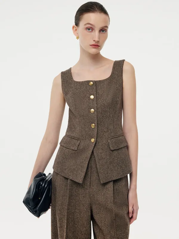 100% Washable Wool Square Neck Women Vest sold by Goelia