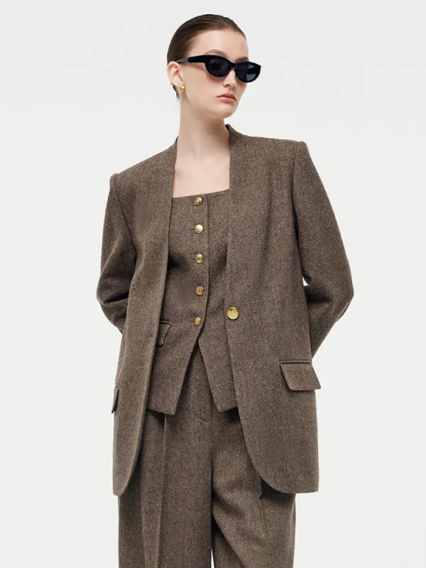 100% Washable Wool One Button Women Blazer sold by Goelia