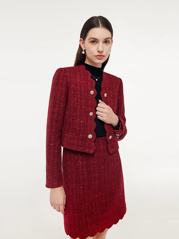 Tweed Sequins Scallop Trim Women Crop Jacket sold by Goelia product image thumbnail 5