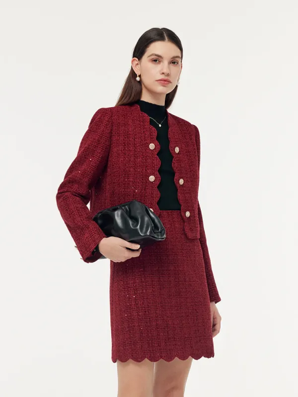 Tweed Sequins Scallop Trim Women Crop Jacket sold by Goelia