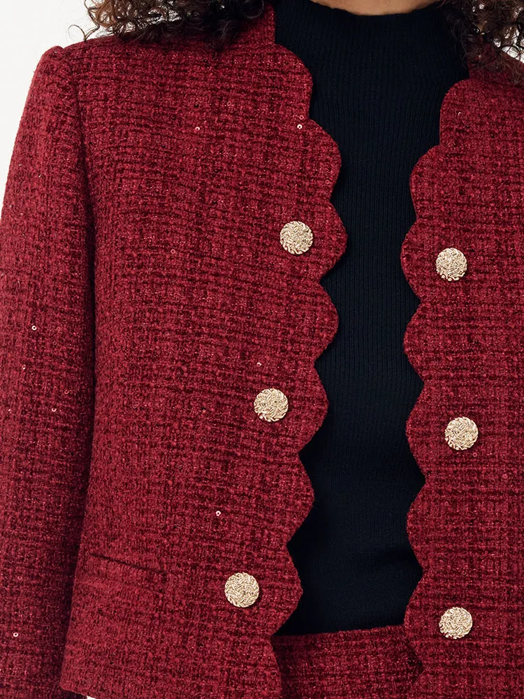 Tweed Sequins Scallop Trim Women Crop Jacket sold by Goelia product image thumbnail 2