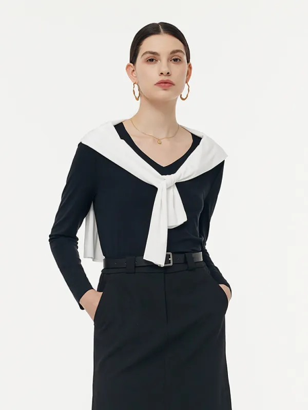 Two-pack (Black & White) Modal V-Neck Long Sleeve Top sold by Goelia