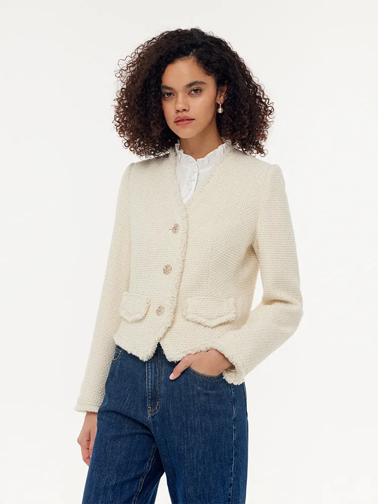 Wool Blend Tweed Fringe Women Crop Jacket sold by Goelia