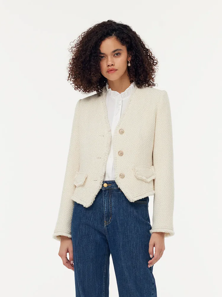 Wool Blend Tweed Fringe Women Crop Jacket sold by Goelia product image thumbnail 5