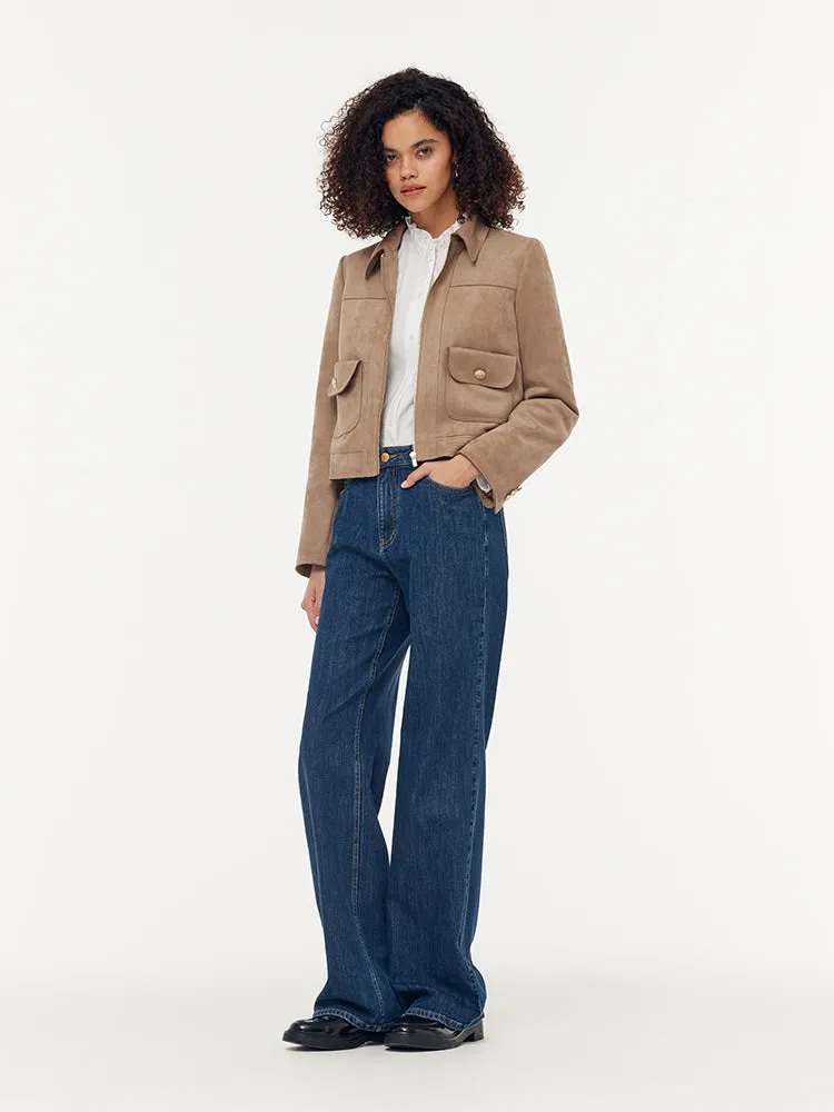 Faux Suede Zip-Up Women Lined Crop Jacket sold by Goelia product image thumbnail 3