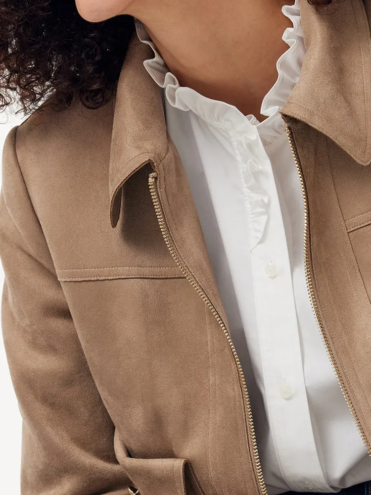 Faux Suede Zip-Up Women Lined Crop Jacket sold by Goelia product image thumbnail 2