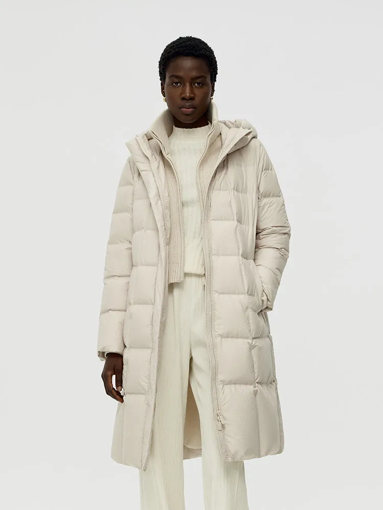 Patchwork Hooded Long Goose Down Coat sold by Goelia